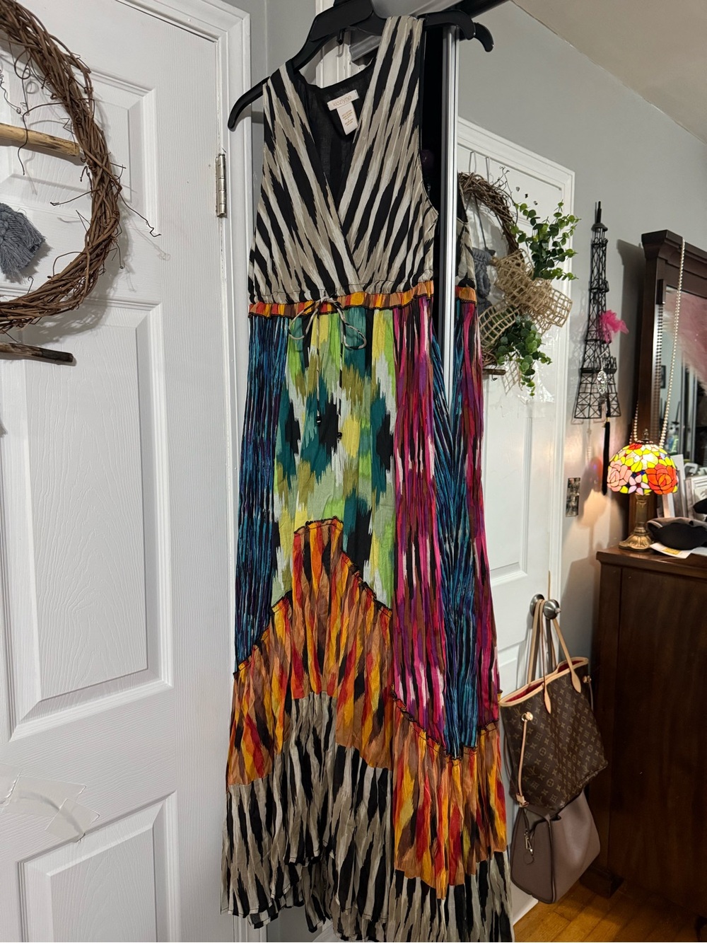 Sleeveless Multi-Color Maxi Dress with V-Neck